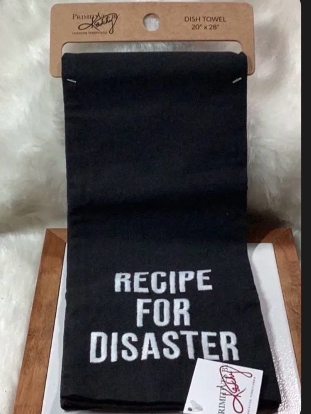 #243G Primitive Black and White 'Recipe For Disaster' Dish Towel